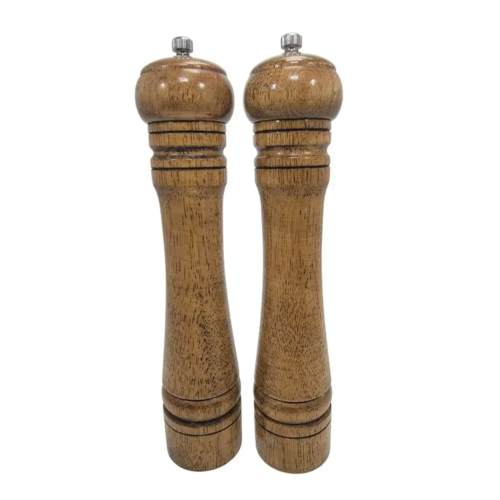 Powstro 2PCS Pepper Grinder 8 Inch Pepper Mill Oak Wood Salt Ceramic Adjustable